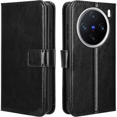 Preklopna futrola za Vivo X200 Pro 5G, novčanik Crazy Horse, crna