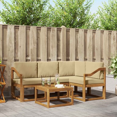 Set vanjskih sofa s jastukom, 5 kom, prirodna i bež