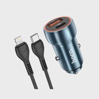 HOCO Auto punjač Z46A, plavi, Type C + USB QC3.0, Power Delivery 20W, s kabelom za iPhone Lightning 8-pin