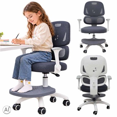 Ergonomska dječja stolica, okretna, podesiva, siva