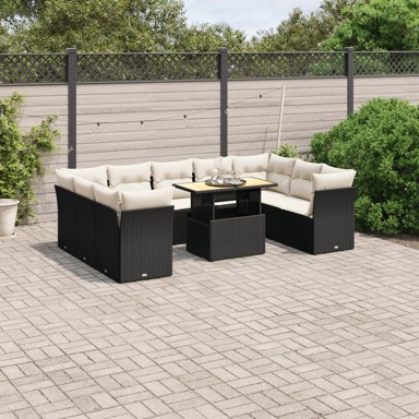 10-dijelni set vrtnih sofa s jastucima crni od poliratana