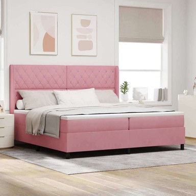 Box spring krevet s madracem 200 x 200 cm baršun, kristal s gumbima, ružičasta
