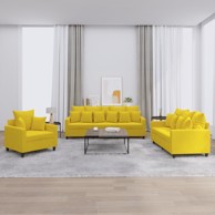 3-dijelni set sofa s jastucima žuti baršunasti