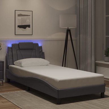 Okvir kreveta s LED svjetlima sivi 90 x 200 cm od umjetne kože