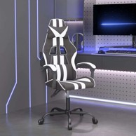 Okretna gaming stolica, umjetna koža, crno-bijelo, bez naslona za noge, 1 komad