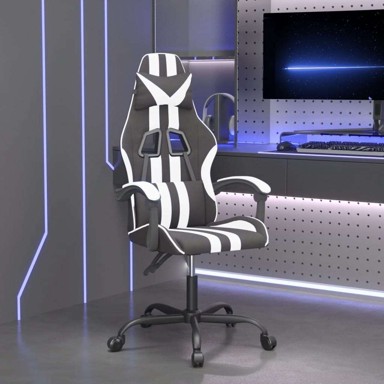 Okretna gaming stolica, umjetna koža, crno-bijelo, bez naslona za noge, 1 komad