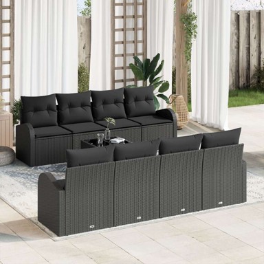 9 komadni vrtni sofa set s jastučićima, poli ratan, bež akacija