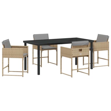 5-komadni vrtni blagovaonski stol i stolice s jastučićima, poliratan, bež