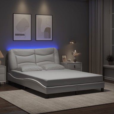 Okvir kreveta s LED svjetlima bijeli 120 x 200 cm umjetna koža