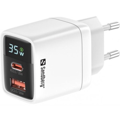 SANDBERG 2u1 punjač, 1x USB-C, 1x USB, 35W