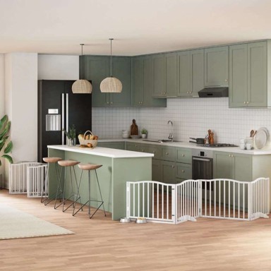 Vrata za pse s vratašcima sklopiva, 10 panela, bijela, drvo topole, 800 cm (80×60×2 cm)