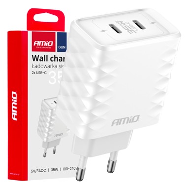 AMIO Brzi zidni punjač AMIO-04288, 2×USB-C, 35W