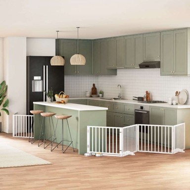 Vrata za pse s vratašcima 10 panela sklopiva 800 cm drvo topole 80 x 60 x 2 cm, bijela