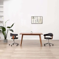 Okretna blagovaonska stolica savijeno drvo i umjetna koža crna