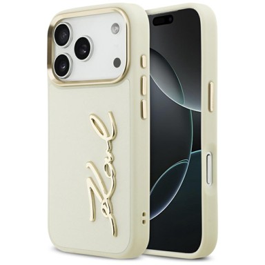 KARL LAGERFELD Maskica za iPhone 17 Pro, Karl Script, bež