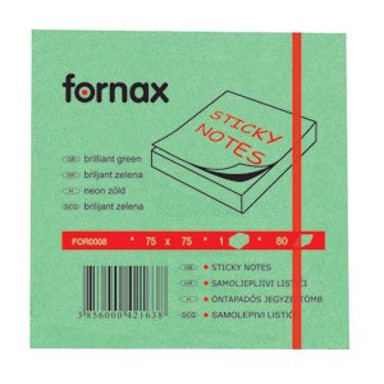 FORNAX samoljepljivi blok, 75x75 mm, 80 listova, neon zeleni