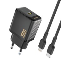 DUDAO Punjač zidni USB-C s Lightning kabelom GaN PD 20W, crni