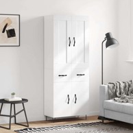 Visoka komoda bijela 69 5x34x180 cm konstruirano drvo , vrata 2 ladice