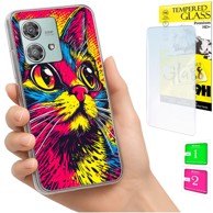 Maskica za Motorola Edge 40 Neo, s foto tiskom, s mačkom, sa zaštitnim staklom 9H