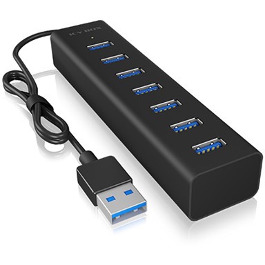 ICY BOX USB hub IB-HUB1700-U3, USB-C, 7x USB-A 3.0, crni