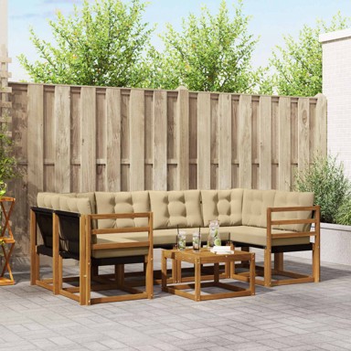 Set vanjskih sofa, 7 kom, s jastucima, prirodna i bež