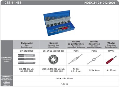 FANAR Set alata za navoje M3-M12 31 kom