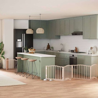 Vrata za pse s vratašcima sklopiva, 6 panela, prirodna, drvo topole, 480 cm (80×60×2 cm)