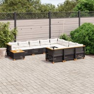 11-dijelni set vrtnih sofa od poliratana s jastucima crni