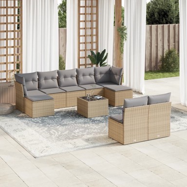 10-dijelni set vrtnih sofa s jastucima bež od poliratana