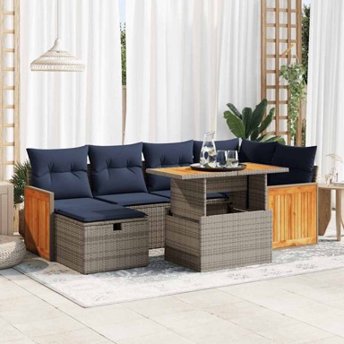 7-dijelni set vrtnih sofa od poliratana s jastucima, bagrem, crni