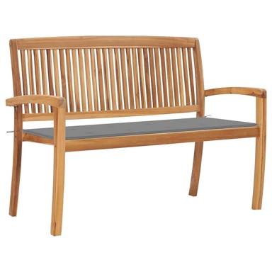 Složiva vrtna klupa s jastukom, 128.5 cm, od masovne tikovina, siva