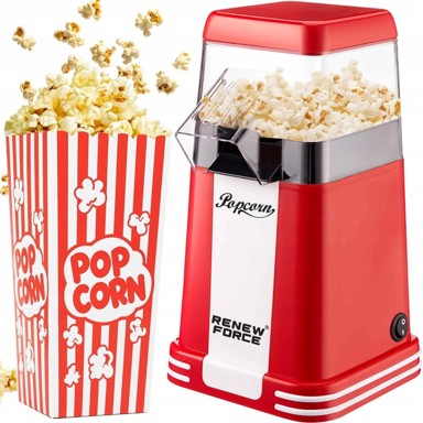 DEXXER Aparat za kokice, vrući zrak, 1200 W, crvena