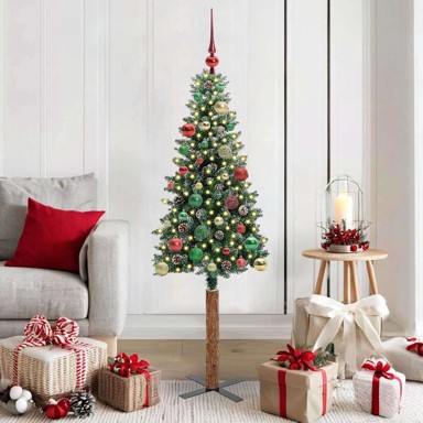 Božićno drvce umjetno usko s 150 LED lampica, zelena i bijela, 150 cm