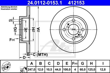 ATE Disk ploča OPEL 24.0112-0153.1 PREDNJA, agila 1.0,1.2 00 , d247/12