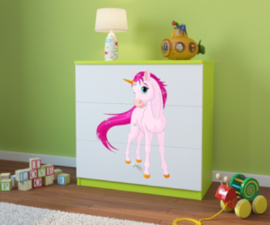 Dječja komoda Jednorog 2, zelena, 80×80×41 cm