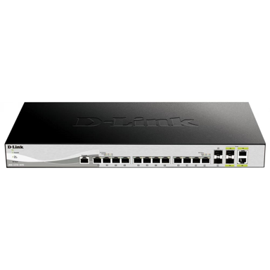 D-LINK Mrežni preklopnik DXS-1210-16TC/E, 12 x 10G Ethernet, upravljani L2, za rack ormarić, sivi