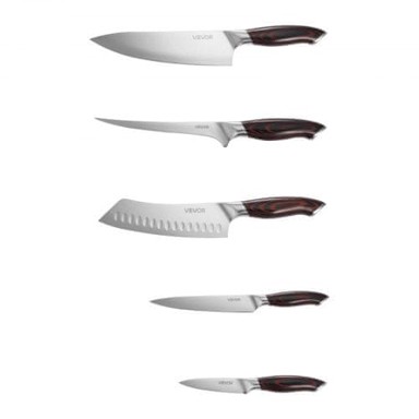 VEVOR Set kuhinjskih noževa, 5 komada, 34,2 x 5,2 x 21,1 cm, srebrno-smeđi