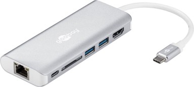 GOOBAY Docking stanica 76788, USB-C, 2x USB-A, 1x USB-C, 1x HDMI, 1x ethernet, 1x SD, sivi
