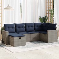6-dijelni set vrtnih sofa, od poliratana, s jastucima, sivi