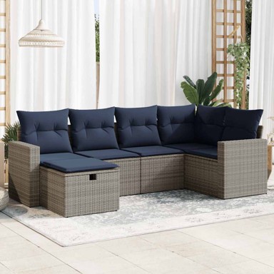 6-dijelni set vrtnih sofa, od poliratana, s jastucima, sivi