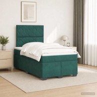 Boxspring krevet s madracem 120 x 200 cm baršun dizajn s rombovima, tamnozeleni