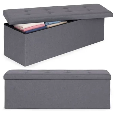 MODERNHOME Tapecirana klupa sa spremnikom, 111 cm, sklopiva, siva