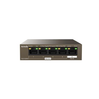 TENDA Switch TEG1105PD, 5x RJ45 1G, PoE, smeđi