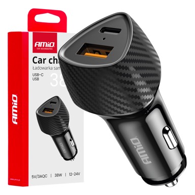 AMIO Auto punjač QC+PD 38W USB-A + USB-C