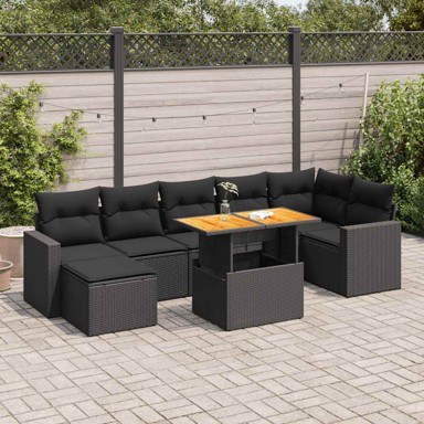 8-dijelni set vrtnih sofa od poliratana s jastucima crni