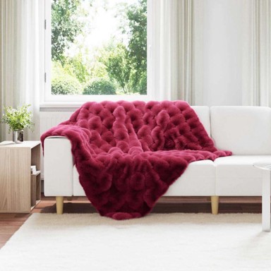 Deka od umjetnog krzna zeca, 130 x 150 cm, poliester, bordo crvena