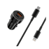 XO Auto punjač TZ11, USB-A + USB-C, 20 W + USB-C na Lightning kabel, crna