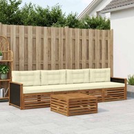 Set vanjskih sofa, 5 kom, čvrsto drvo akacije, prirodno-krem