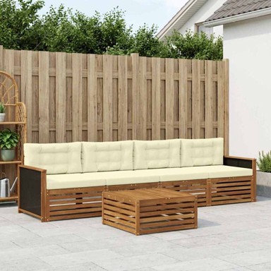 Set vanjskih sofa, 5 kom, čvrsto drvo akacije, prirodno-krem