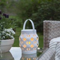 STAR TRADING Bijela lampa Flame Lantern, visina 16 cm
